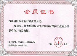 木材保護工業(yè)協(xié)會理事單位 會員證書